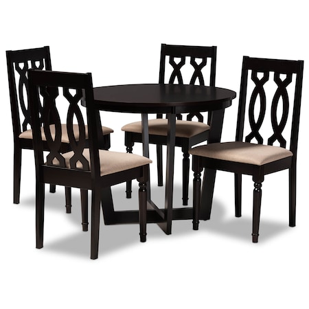 Baxton Studio Julie Sand Upholstered and Dark Brown Finished Wood 5-Piece Dining Set 172-9733-10898